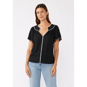 Love Stitch Short Sleeve Flutter Flutter Sleeve Embroidered Top L Boho Feminine